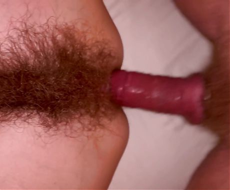 Slim super hairy MILF does anal and squirts a lot